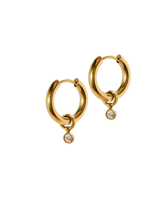 Huggie Charm Earrings - Celine Gold