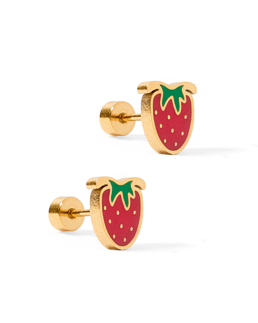 Screwback Stud Earrings - Strawberry Shortcake