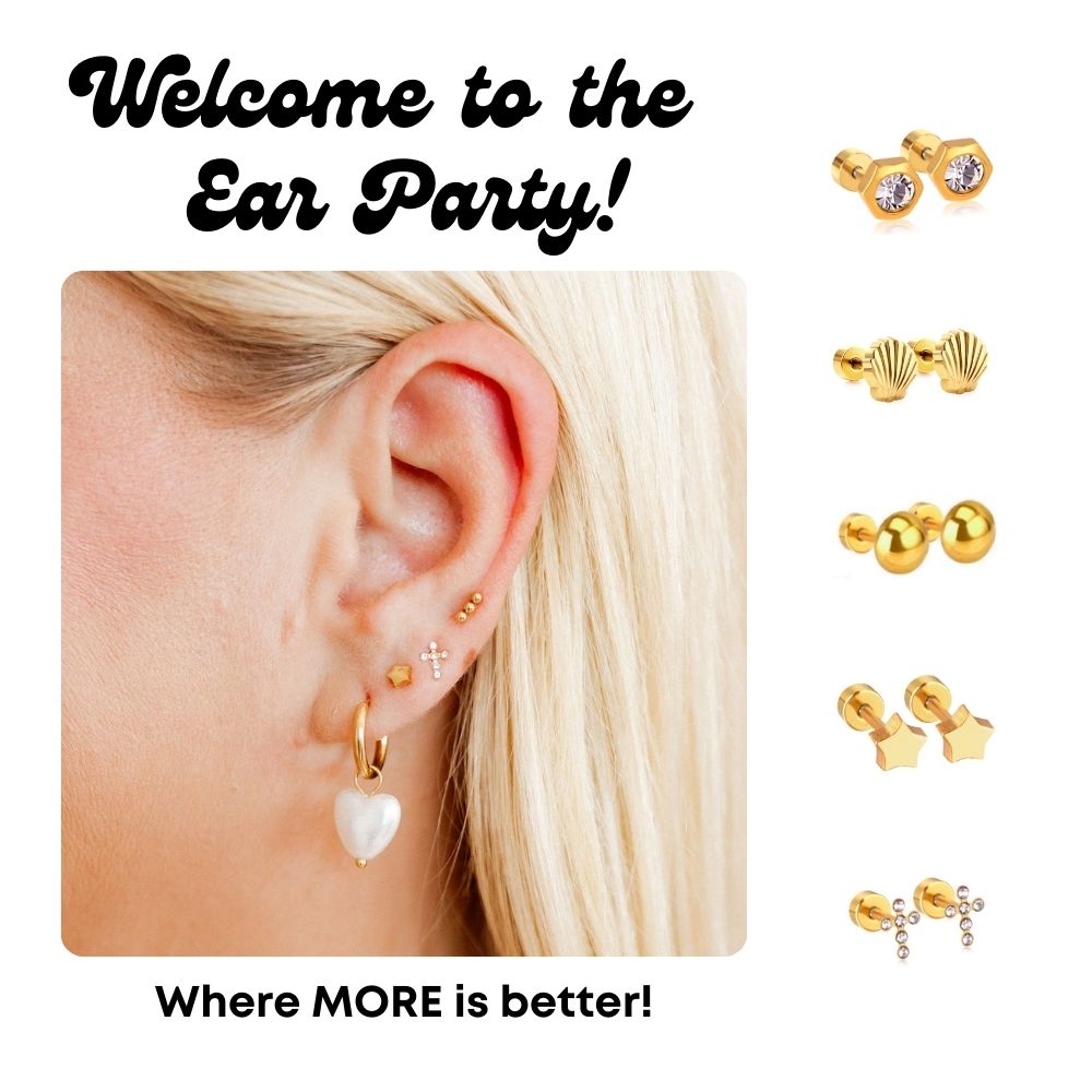 Screwback Stud Earrings - Rocky Gold