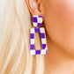 Kennedy Statement Earrings - Purple Checkered