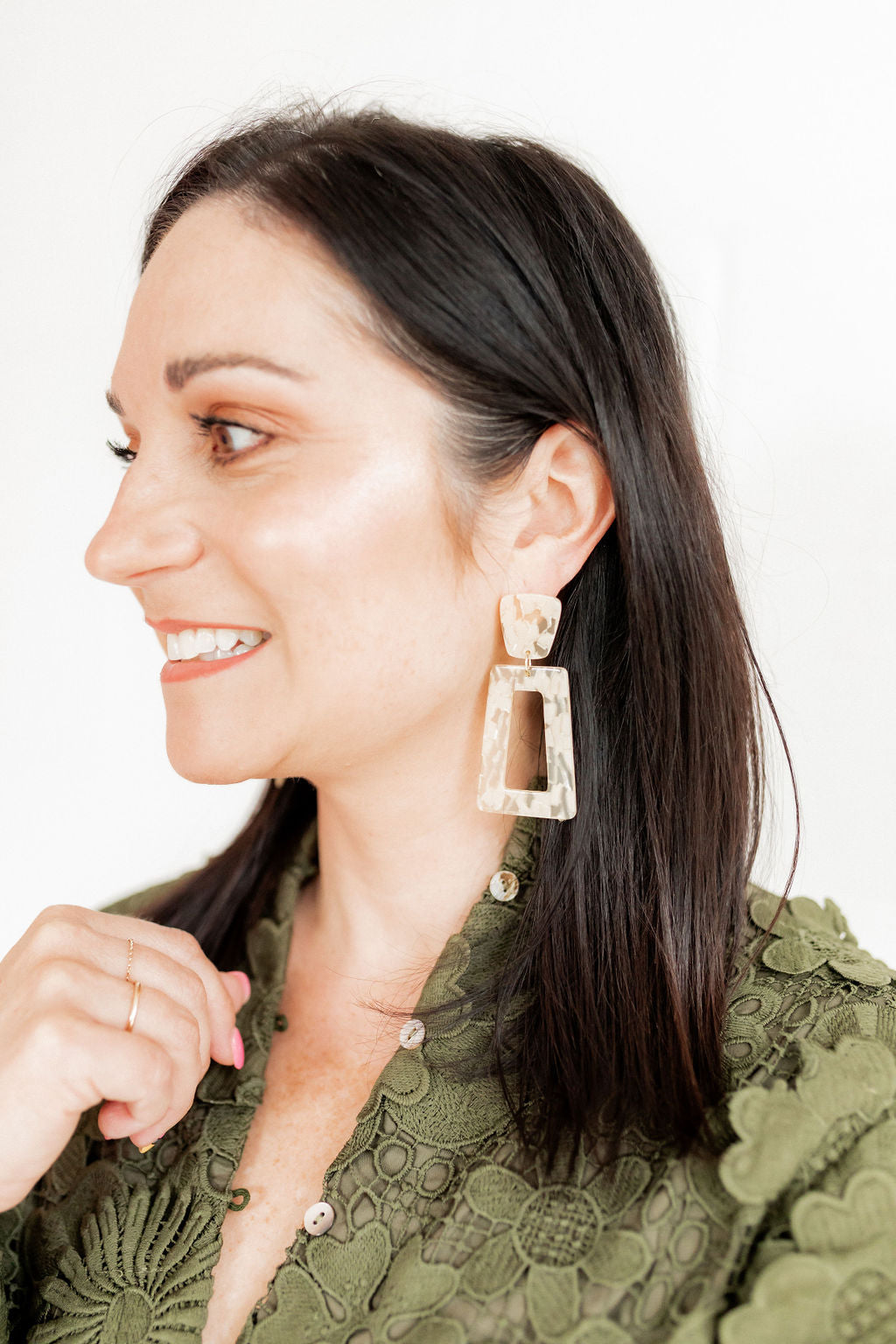 Kennedy Statement Earrings - Champagne Checkered