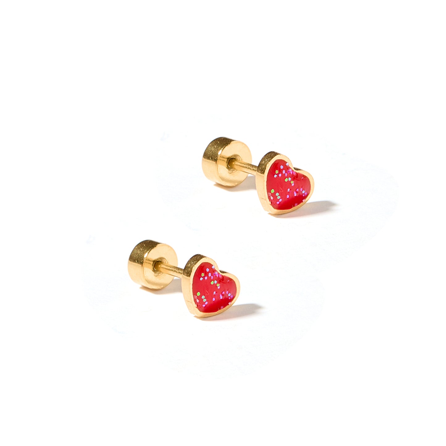 Screwback Stud Earrings - Nora Heart Red