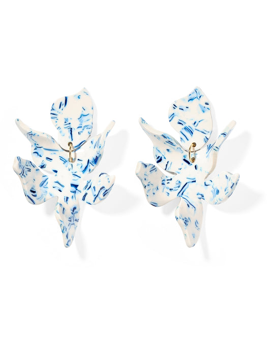 Flora Statement Earrings - Blue China