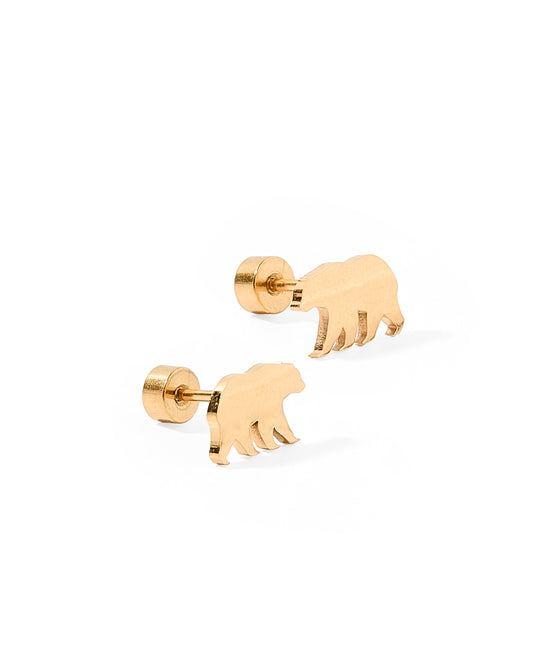 Screwback Stud Earrings - Grizzly Bear - Gold