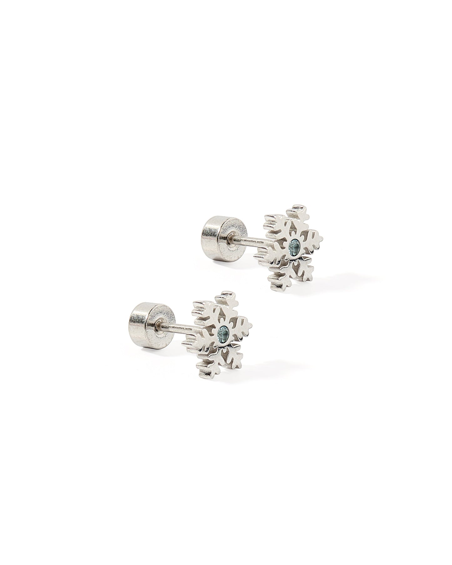 Screwback Stud Earrings - Snowflake - Silver