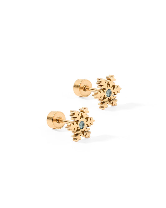 Screwback Stud Earrings - Snowflake - Gold