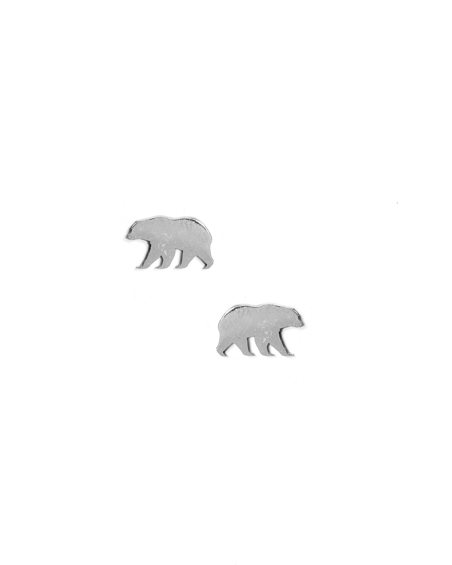 Screwback Stud Earrings - Grizzly Bear - Silver