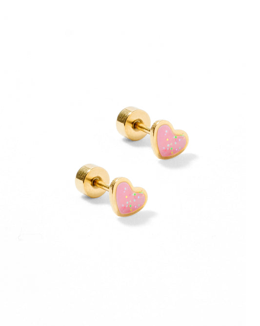 Screwback Stud - Nora Heart - Pink