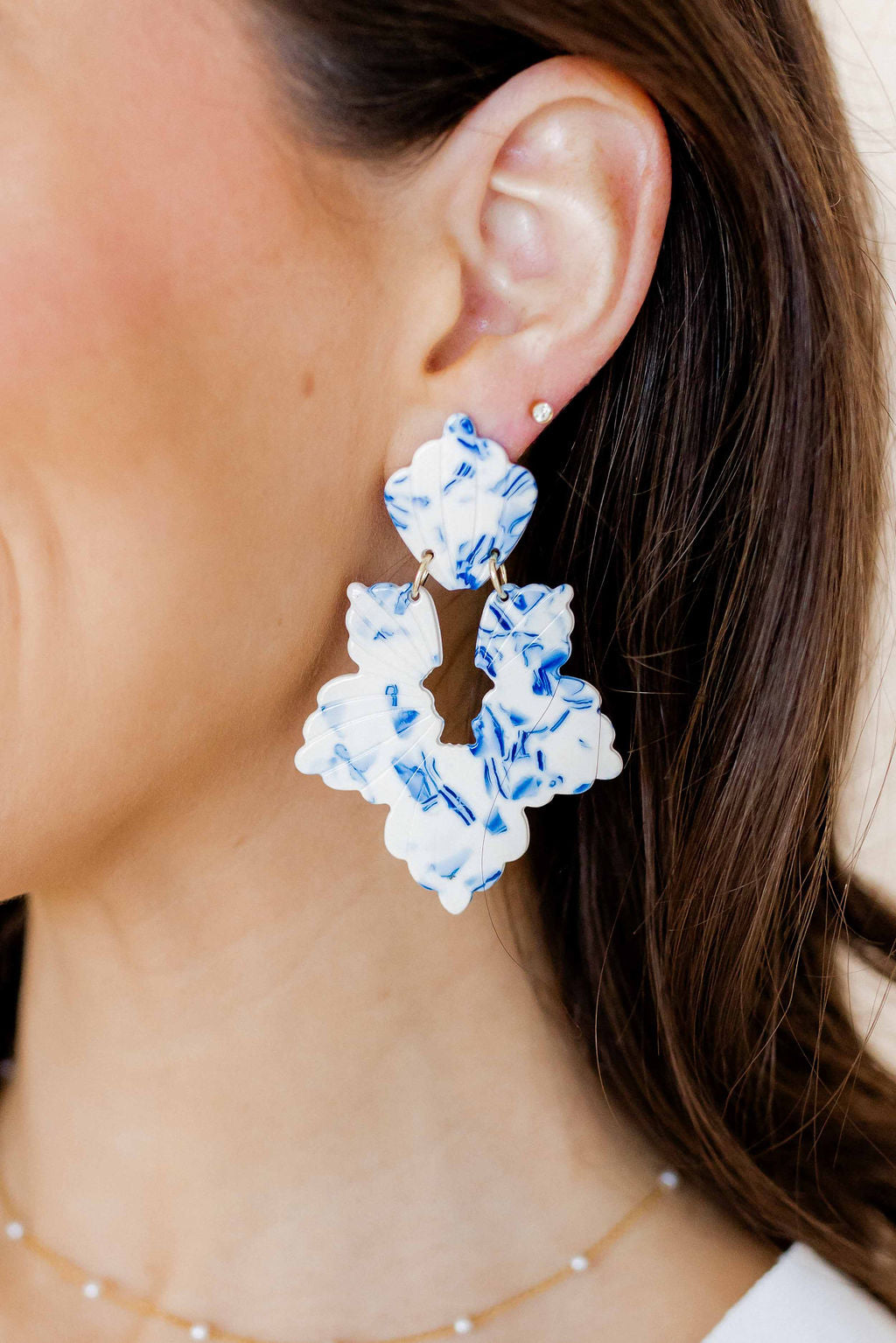 Michelle Statement Earrings - Blue China