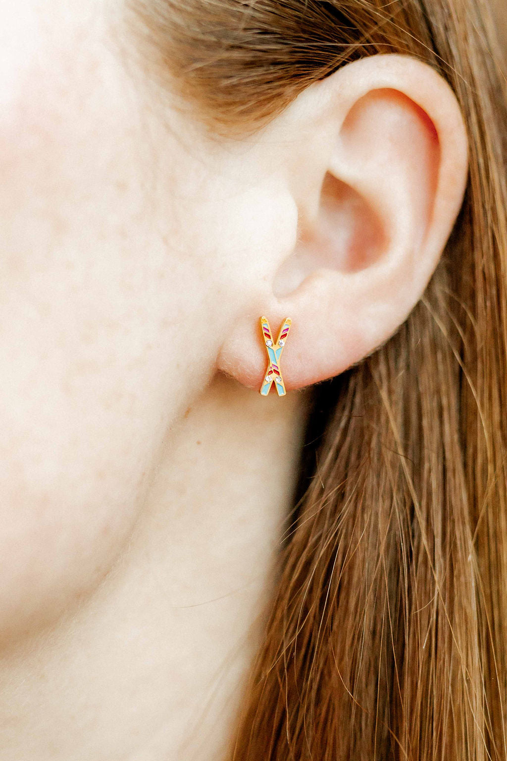 Screwback Stud Earrings - Snow Ski