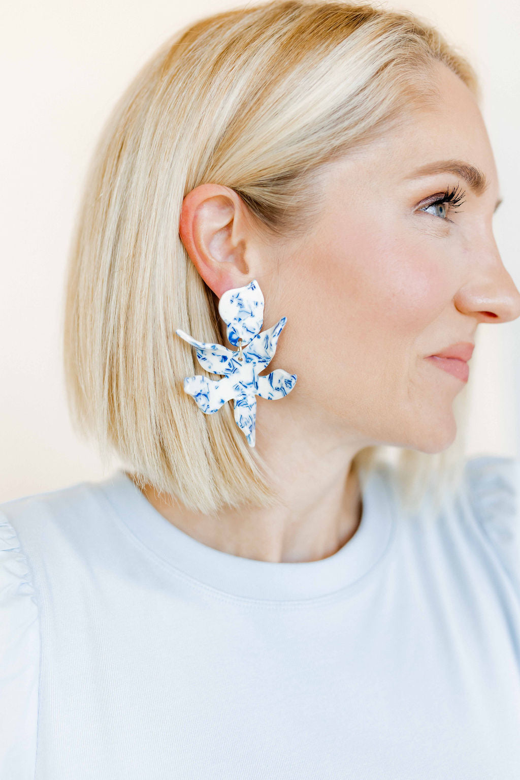 Flora Statement Earrings - Blue China