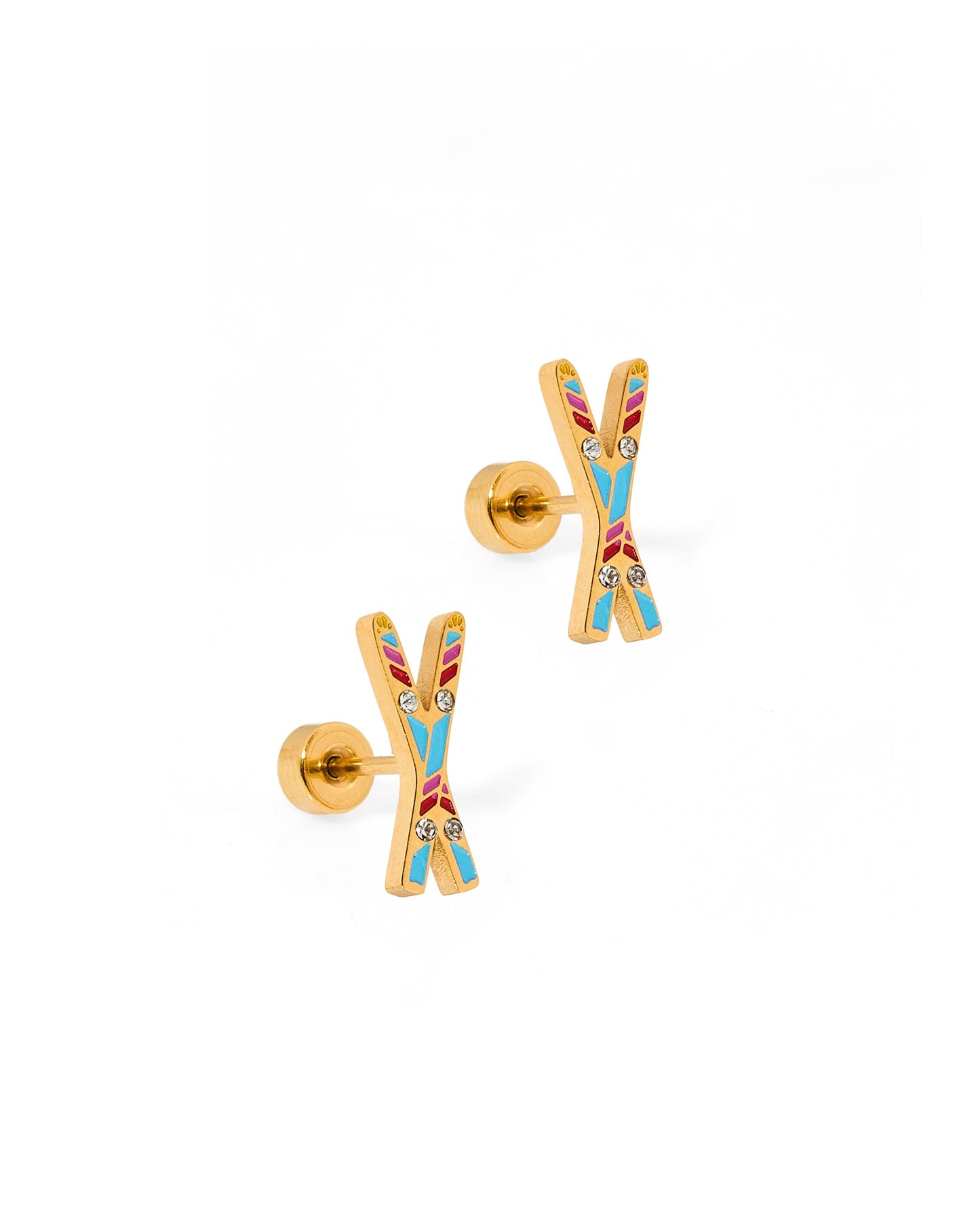 Screwback Stud Earrings - Snow Ski