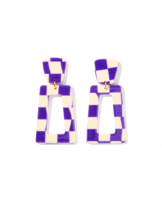 Kennedy Statement Earrings - Purple Checkered