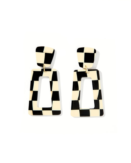 Kennedy Statement Earrings - Black Checkered