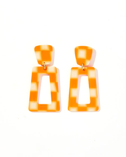 Kennedy Statement Earrings - Orange Checkered